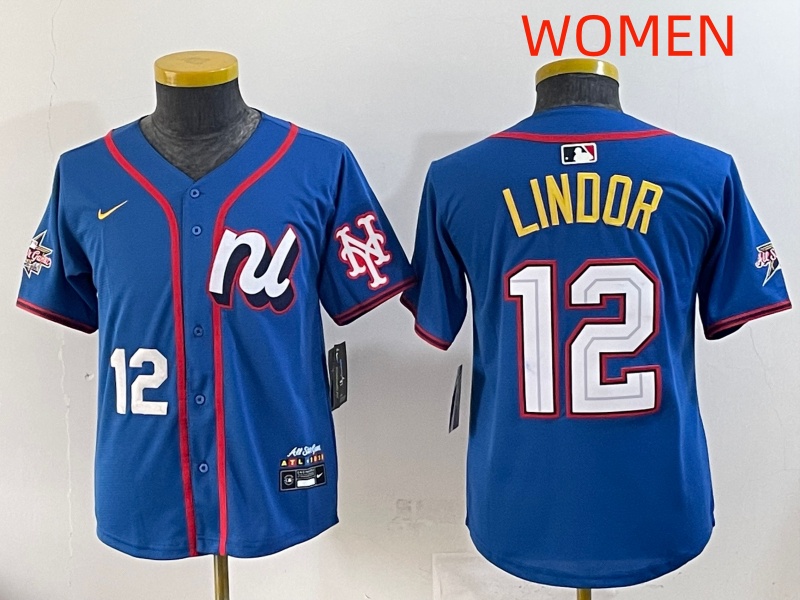 women 2025 New York Mets 12 Lindor Blue All star Nike MLB Jersey style 2